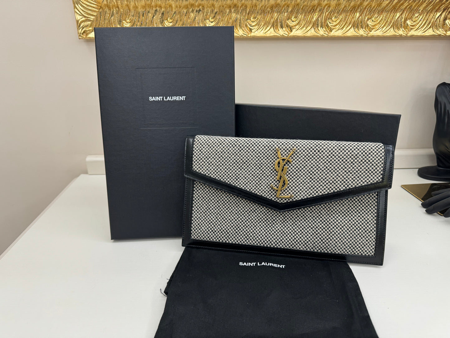 Yves Saint Laurent busta tweed nera e grigia