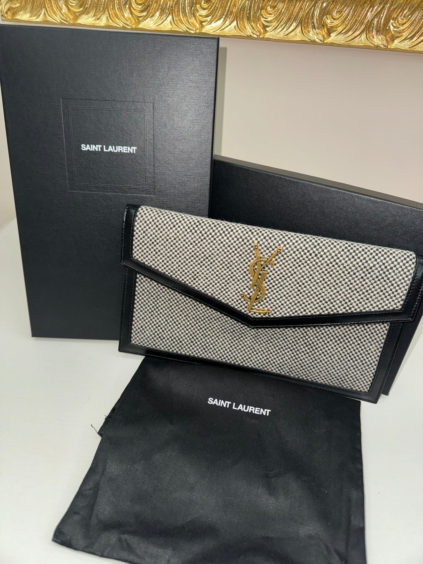 Yves Saint Laurent busta tweed nera e grigia